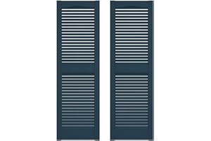 Builders Edge 14.5 in. W x 52 in. H Builders Edge, Standard Cathedral Top Center Mullion, Open Louver Shutters, Includes Matching Installation Spikes (Per Pair), 036 - Classic Blue