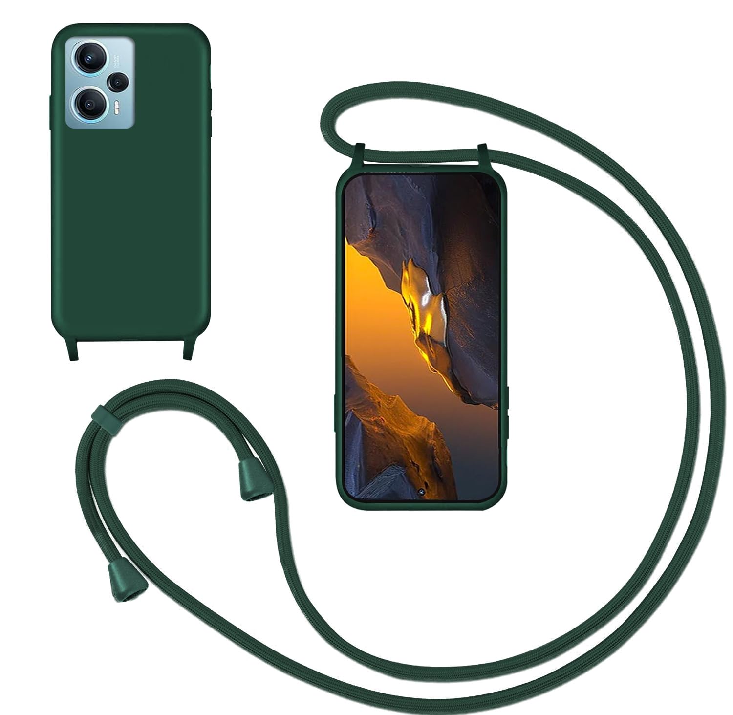 GoodcAcy Mobile Phone Chain Case for Xiaomi Redmi Note 12 Turbo 5G, Smartphone Necklace Case with Strap, Protective Case with Chain for Hanging, Liquid Silicone Case for Xiaomi Poco F5, Green