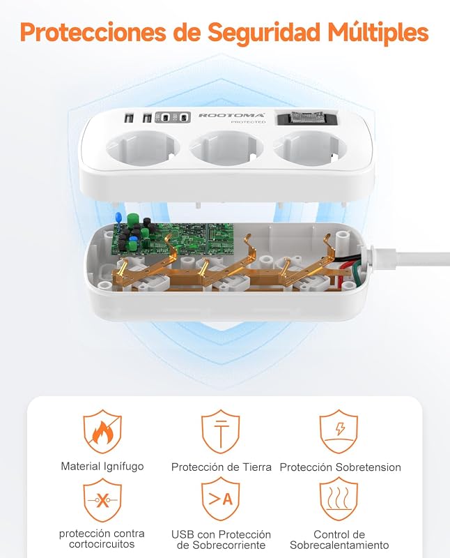 Regletas Enchufes con USB, Protección Sobretensión, 3 Tomas con Interruptor — foto 6 de 7