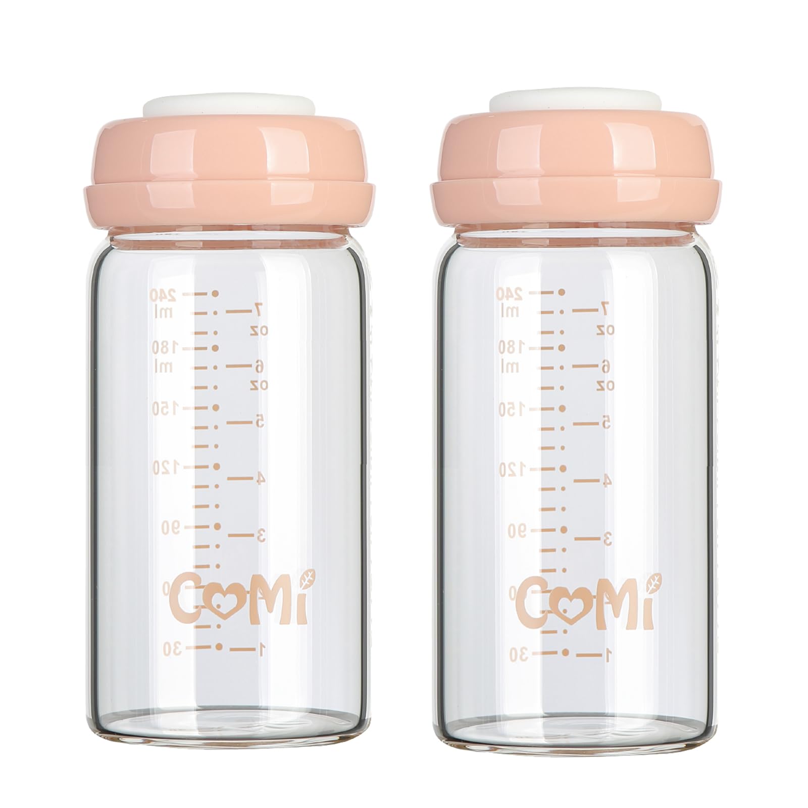 Photo 1 of ******************MISSING 1**************
COMI Wide Neck Glass Breastmilk Collection n Storage Bottle, 8oz with Screw Ring Sealing Disk; Re-markable Sealing Disc. BPA Free, Fits Breast Pumps & Nipples (2 Pink Lids)