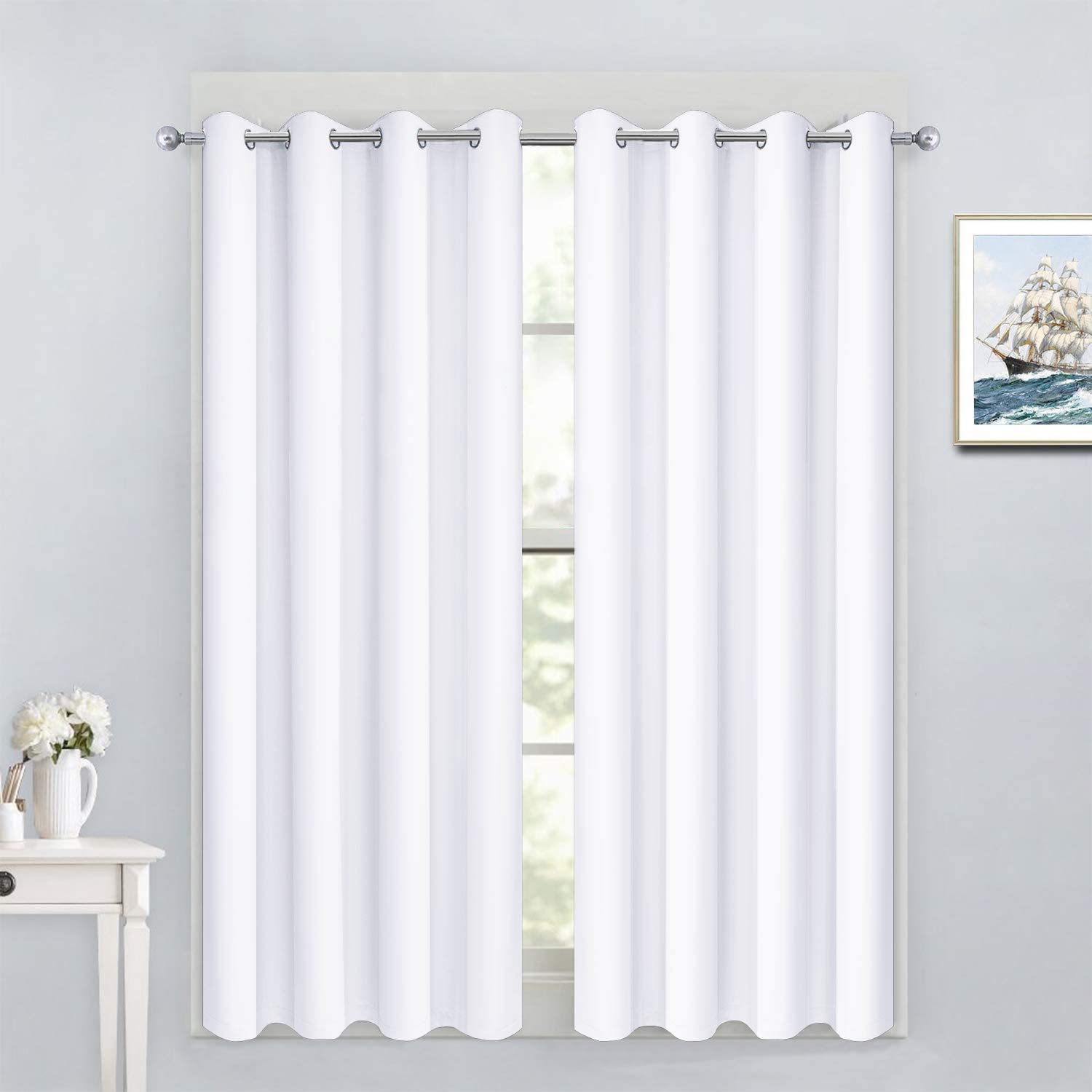 Yakamok 50% Sunlight Blackout Curtains Grommet Top Drapes for Living Room Window Treatment (Pure White, 52W x 45L, 52 Panels)