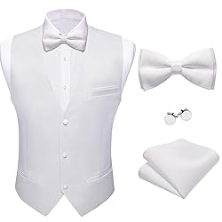 Barry.Wang Mens White Suit Vest Bow Tie Set 4PCS