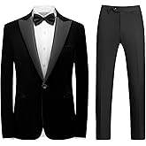 KUDMOL Mens Velvet Suit 2 Pieces Slim Fit Tuxedo Peak Lapel Blazer One Button Formal Jacket Pants for Wedding Prom Dinner