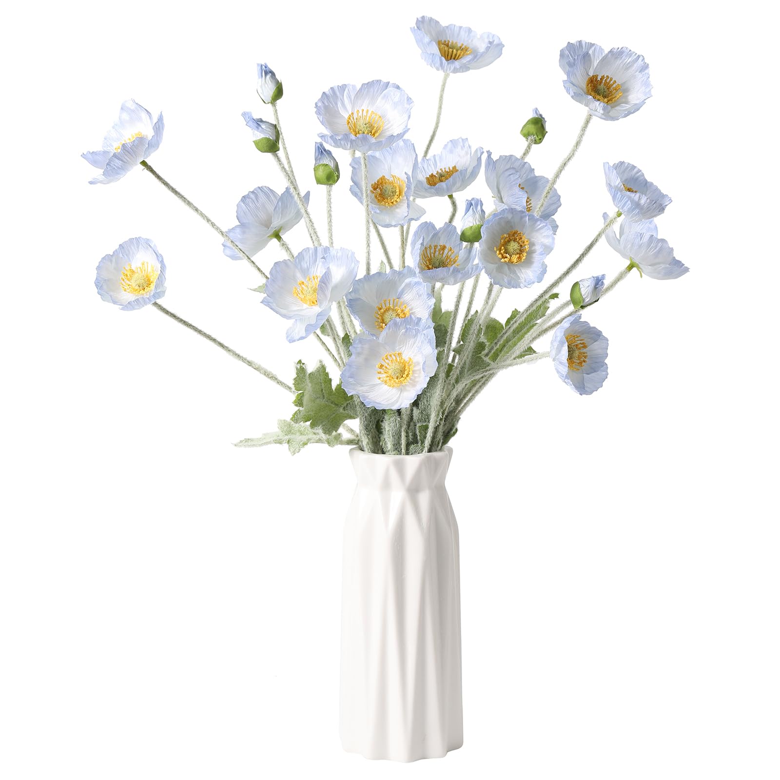 DuHouse 6 Pcs Artificial Poppies Flowers Silk Poppy Flowers for Home Table Centerpieces Decoration Office Wedding(Light Blue)