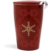 Tea Forte Double-Walled Ceramic Kati Cup, Removable Stainless Steel Infuser Basket and Lid, Steeps 12 oz Loose Leaf Tea, Dishwasher & Microwave Safe, Warming Joy