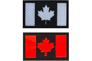 Antrix 2 Pack Canada Flag Tactical IR Reflective Patches Hook and Loop Fastener Canadian Maple Emblem Patch,Military Uniform 