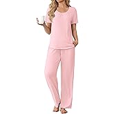 Ekouaer Womens Pajama Sets Viscose from bamboo Lounge Set Soft Pajamas for Women Set Short Sleeve and Long Pants Sleepwear