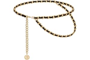Liutufy Women's Chain Belts Fashion Layered Flocking Cloth Belts Metal Waist Chain for Dress Vest Jeans