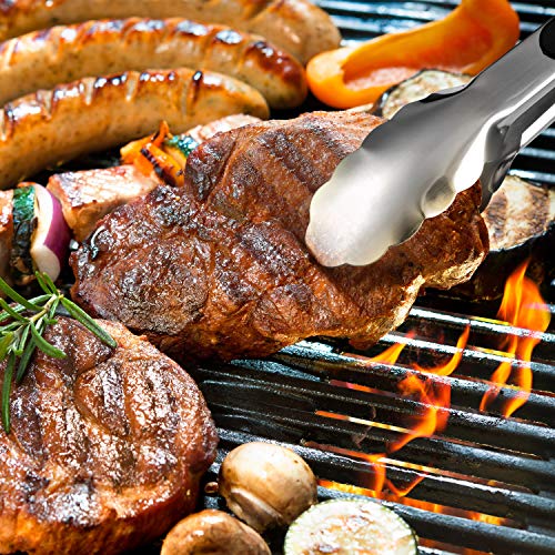 Maitys Set of 6 Cooking Tongs 9, 12, 14 Inch Stainless Steel Locking Kitchen Tongs Heavy Duty Kitchen BBQ Tongs Set for Cooking, Grilling and Barbecue