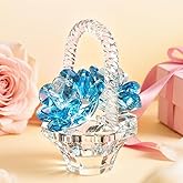 H&D HYALINE & DORA Crystal Flower Basket Figurine Collectable Ornaments Home Decor Tabletop Centerpiece Gift for Lady,Blue Color