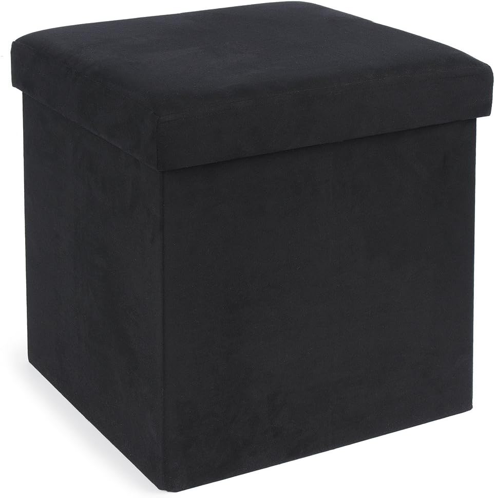 FHE Group Microsuede Folding Storage Ottoman, 15 by 15 by 15 Inches, Black