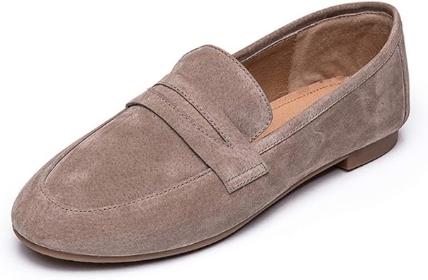 Amazon Kanna フラット デッキ モカシン シューズ スリッポン 無地 スエード ぺたんこ 靴 レディース 女性 痛くない 軽量 スエード調 スウェード調 フラット クッション 靴 ブラウン ローファー カジュアルシューズ スウェード調 モカシン