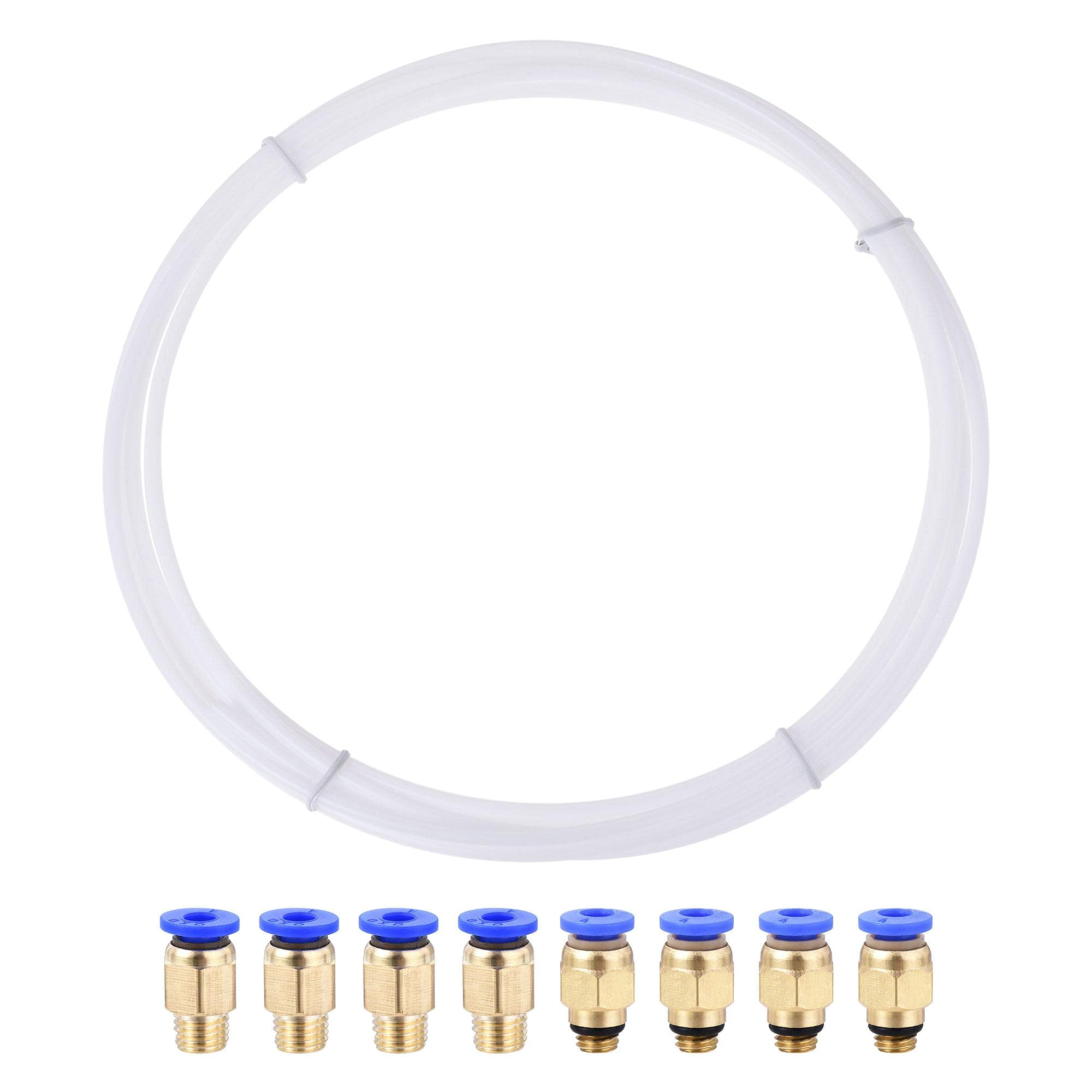 sourcing map Pneumatic PTFE Air Tubing Kit with M6 M8 Push to Connect Fittings for Air Hose Line Pipe 4mm OD 4M White