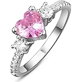 Psiroy 925 Sterling Silver Plated Heart Shaped Simulated Pink Topaz 3 Stone Wedding Band Promise Engagement Ring for Women