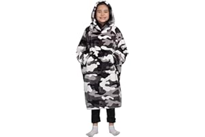 Waitu Wearable Blanket for Kids, Wearable Blanket Hoodie Gifts for Teens Girls and Boys, Warm Blanket Sweatshirt for Teenage, Hoodie Blanket with Sleeves - Camo