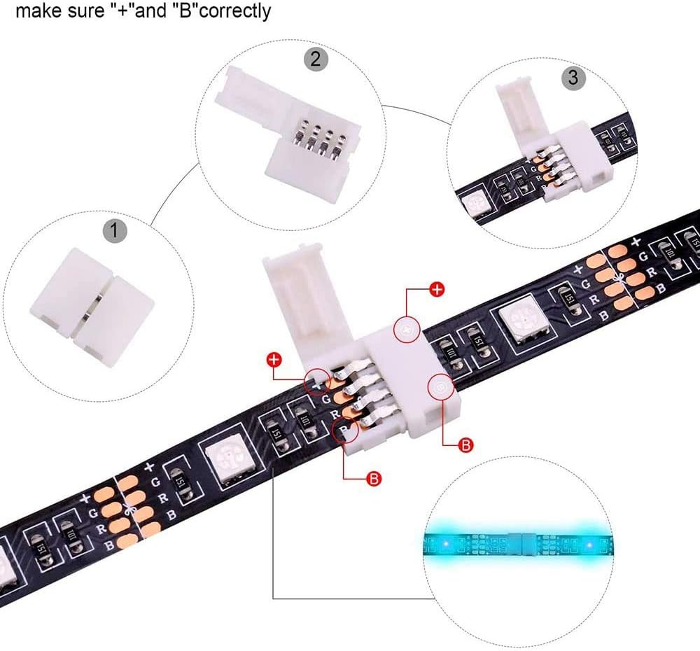 VIPMOON 20 Pack 4 Pin LED Strip Light Straight Connectors for 8mm Wide SMD RGB 3528 2835 LED Strip Lights - Image 3
