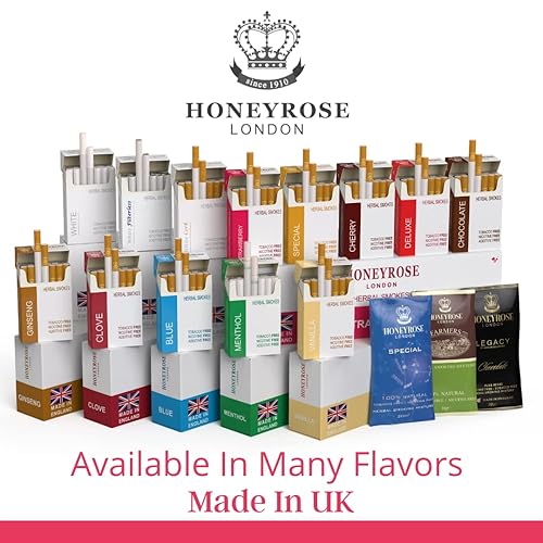 Honeyrose STRAWBERRY - Tobacco & Nicotine Free Herbal Cigarettes,1  carton/10 packs, Made in England in Saudi Arabia