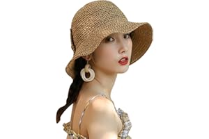 BeVistoso Summer Straw Hat Women Floppy Sun Hat Wide Brim Beach Straw with Bow for Women Summer Travel, Light Coffee