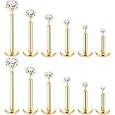 Oveta 18G Threadless Nose Stud Gold Lip Rings Push Pin Labret Monroe Medusa Ashley Tragus Piercing Jewelry with 6 Different Bar Length, Surgical Steel