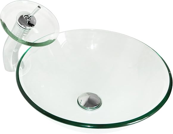 Sliverylake Modern Round Bathroom Clear Glass Vessel Sink With