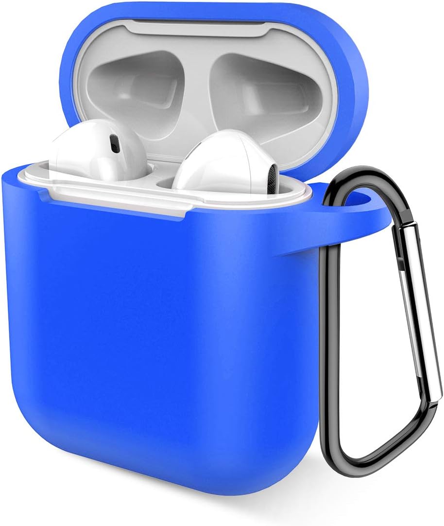 Airpods Case, Music tracker Protective Thicken Airpods Cover Soft Silicone Chargeable Headphone Case with Anti-Lost Carabiner for Apple Airpods 1&2 Charging Case (Blue)