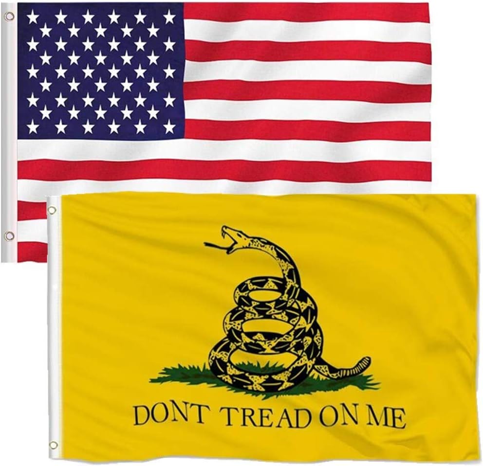 Thirty seven DAYS 3x5 ft American USA Flag and Don't Tread on Me Gadsden Flag Made by 100% Polyester with Brass Grommets (US Flag+Yellow Gadsden Flag) : Garden & Outdoor