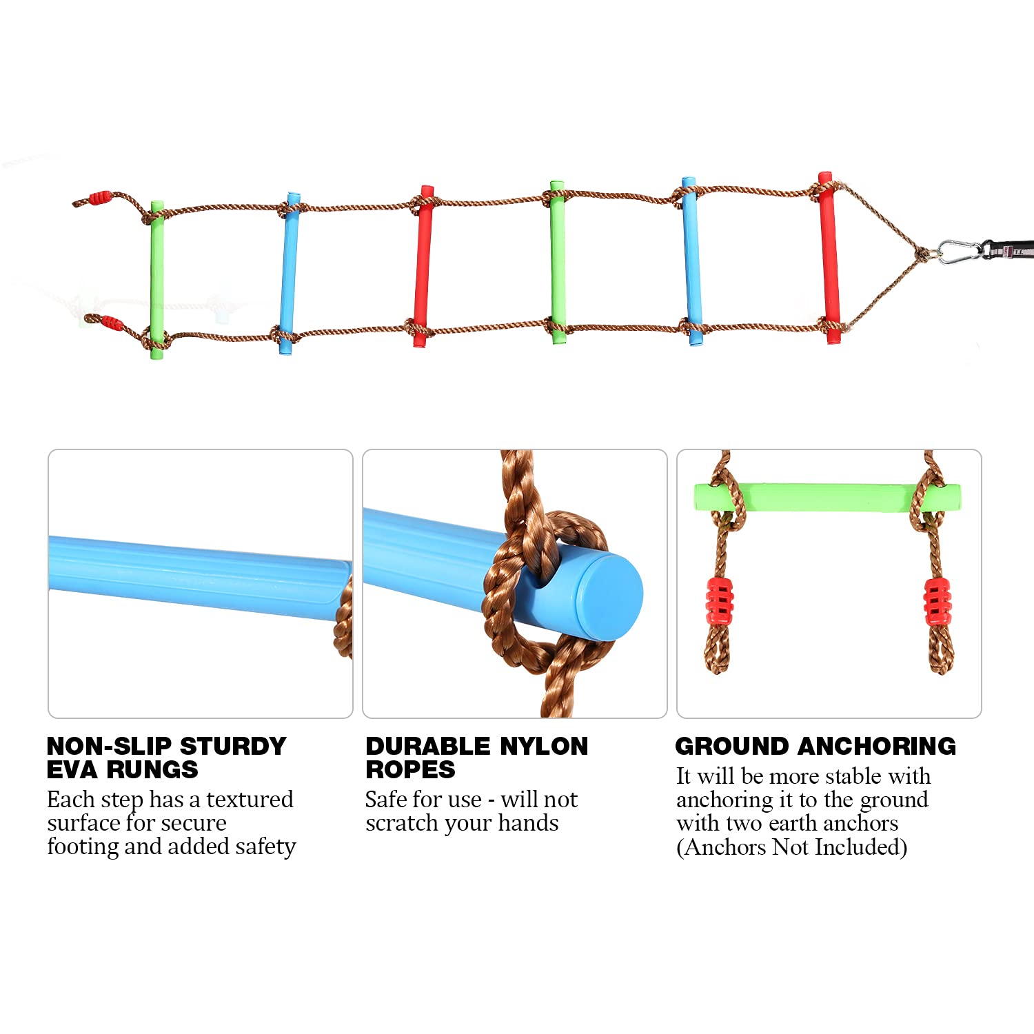 RedSwing 6.6 Ft Rope Ladder for Kids, Climbing Ladder for Swing Set, Hanging Rope Ladder with 1 Strap, Great for Play Set, Outdoor, Tree House, Playground, Ninja Slackline