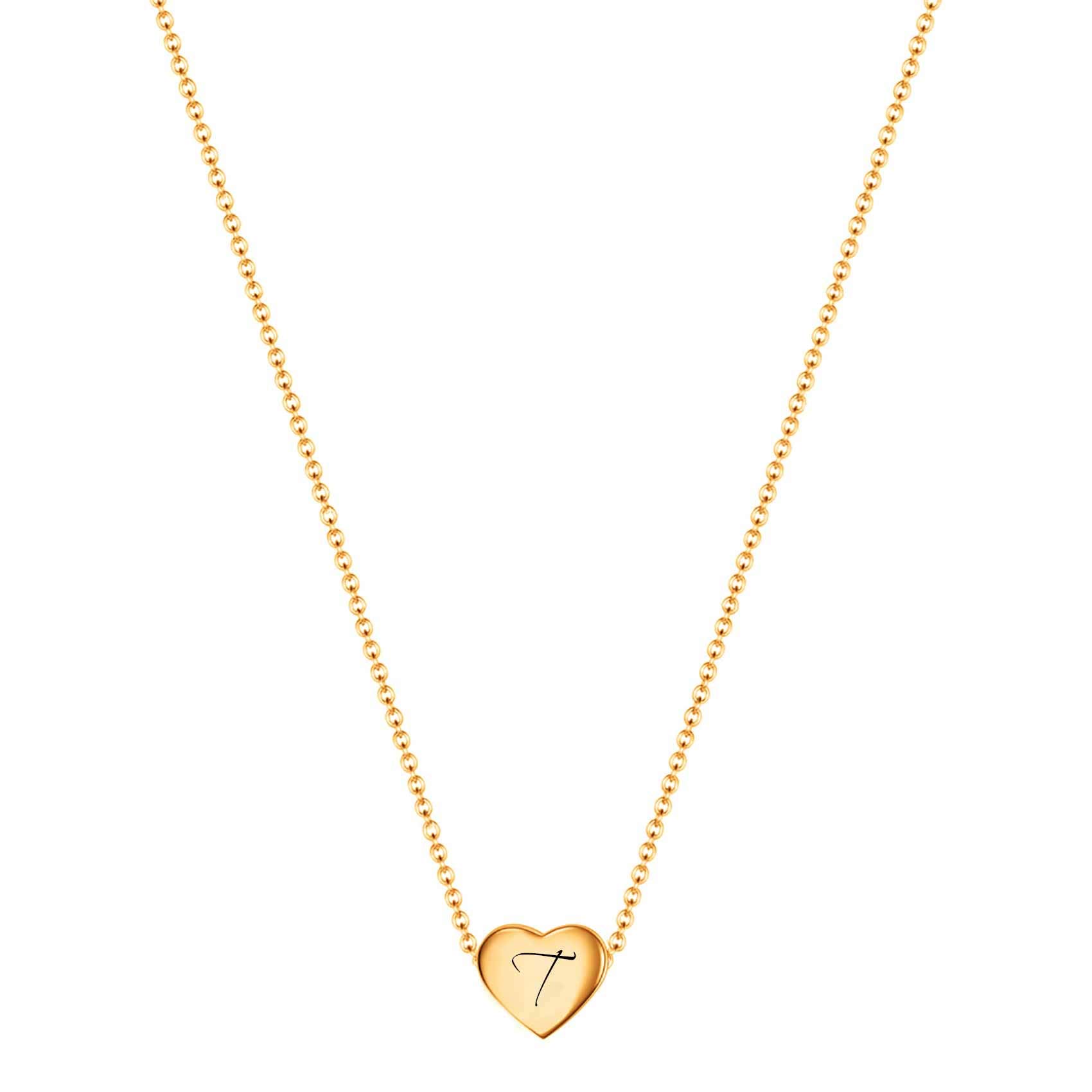 VQYSKO Necklace Ladies Heart Letter Chain-Stainless Steel Name Chains, Exquisitely Small(For Women/Girls/Mom) Birthday Gift, Valentine's Day present (Golden-T)