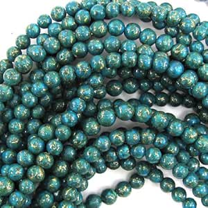 Amazon.com: 6mm blue gold pyrite turquoise round beads 15 ...