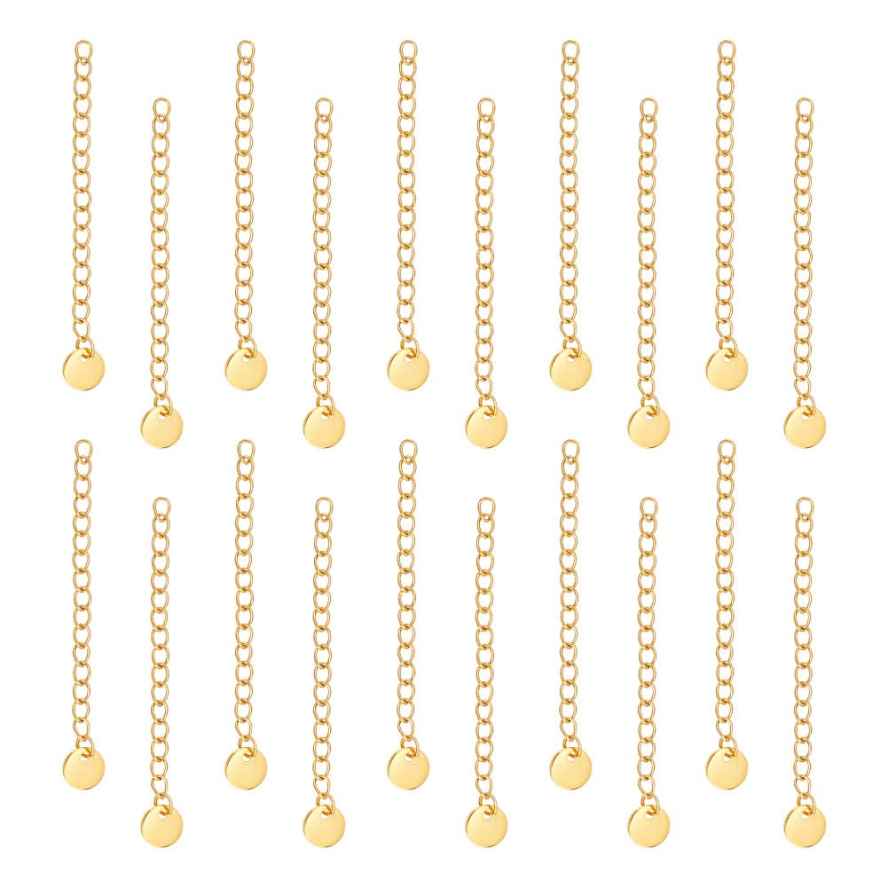 UNICRAFTALE 30Pcs 304 Stainless Steel Golden Curb Chain Extension End Chains with Flat Round Charms Necklace Bracelet Extension Chain Anklet Extenders for Summer Gifts Women DIY Jewelry Making 57~60mm