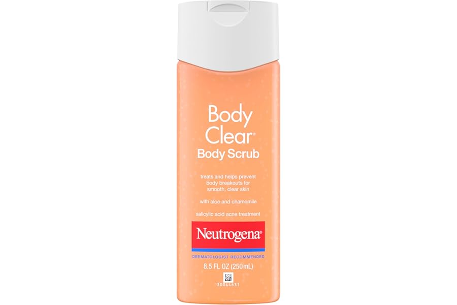 Neutrogena Body Clear Acne Body Scrub, Exfoliating Non-Comedogenic Cleanser, Salicylic Acid 2% Daily Wash Acne Medicine Treatment for Back, Chest & Shoulders, Microbead-Free, 8.5 Fl Oz
