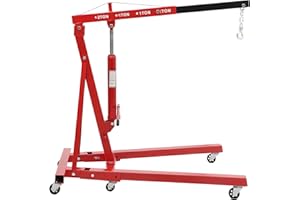 COZONY 2 Ton Engine Hoist, 4400lbs Folding Hydraulic Car Engine Motor Crane Lifter, Cherry Picker with 6 Iron Caster Wheels - Red