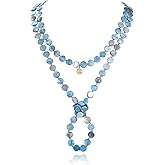 Firstmeet Flat Round Coin Shell Beads Long Knotted Necklace Natural Mother of Pearl Handmade Jewelry For Women