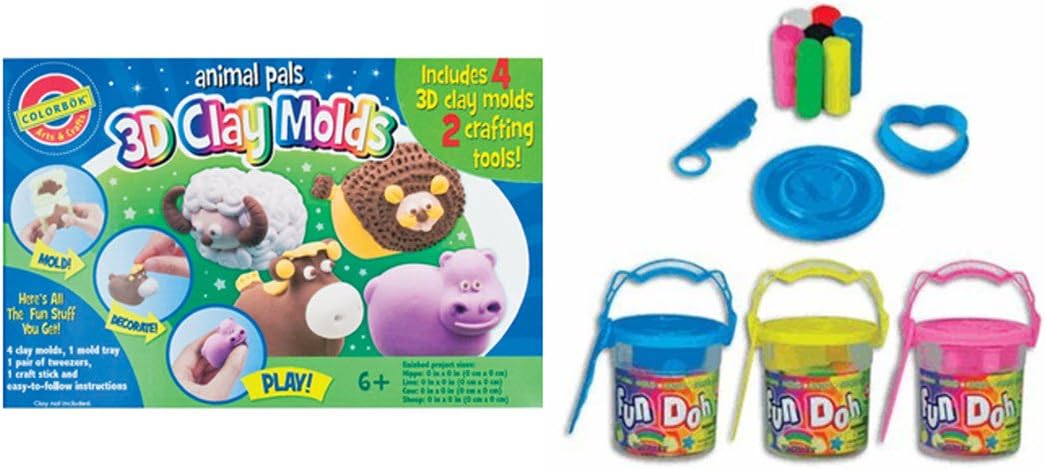 Four 3D Clay "Animal Pals" Molds, Two Crafting Tools and Modeling Clay Set - 21 Pieces Clay