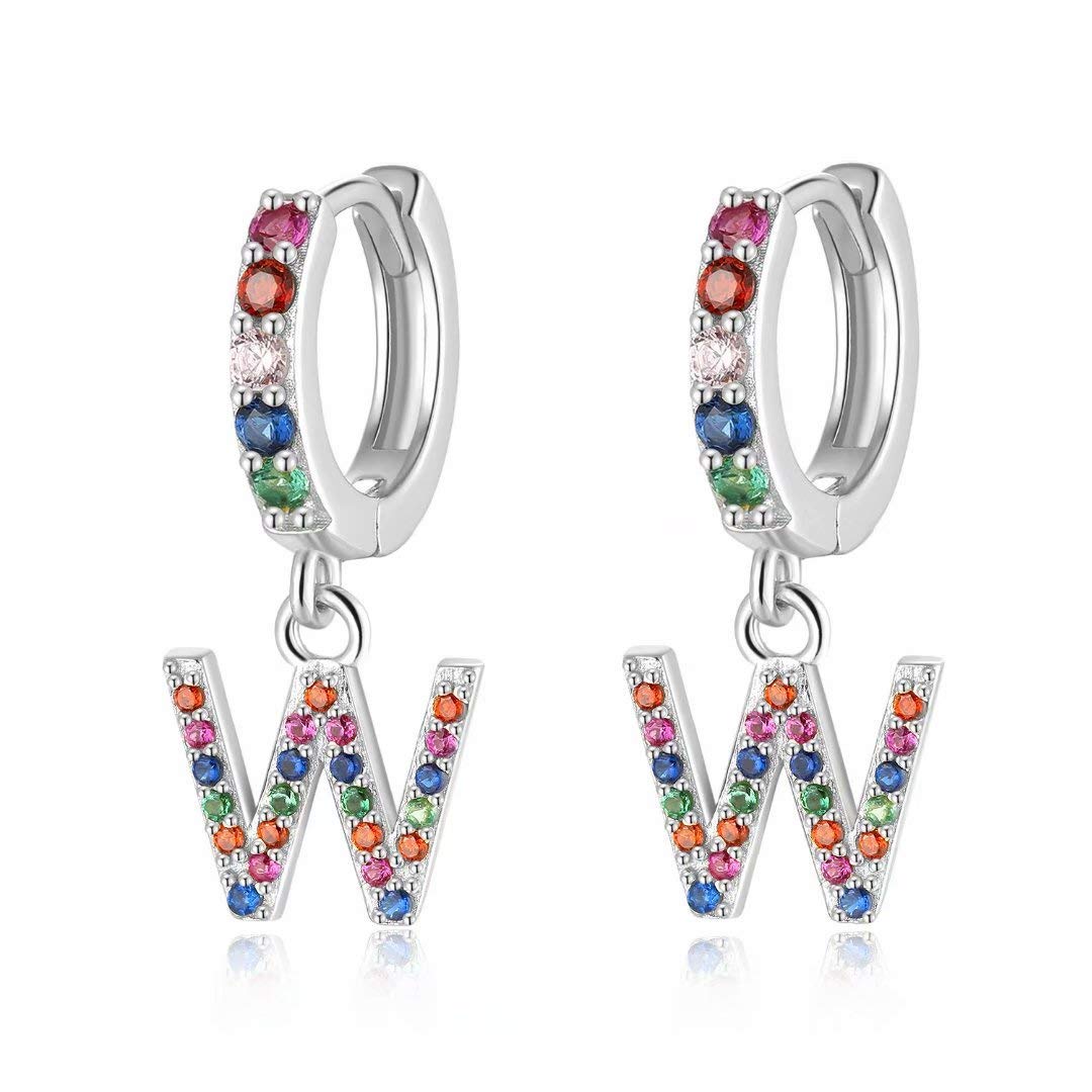 Qings Initial Earrings Drop Earrings, 925 Sterling Silver Earrings W Initial Earrings Name Letter Earrings Cubic Zirconia Earrings Hoop Earrings Pendants for Her