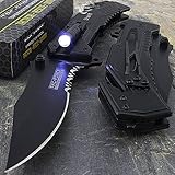 TAC-FORCE Black SHERIFF Spring Assisted Open LED Tactical Rescue Pocket Knife