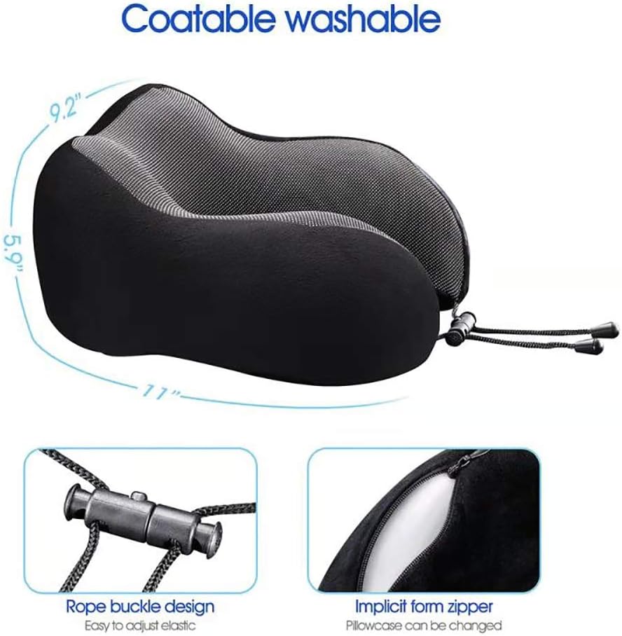 DYD Travel Pillow Memory Foam Neck Pillow for Airplane Breathable & Washable Velour Cover Ergonomic Neck Support Pillow with Sleep Mask & Earplugs: Home & Kitchen