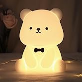 Attivolife Teddy Bear Night Light for Kids, Baby Nursery Beside Silicone Lamp, Protable USB Rechargeable Kids' Bedroom Nightlight with 8 Color Lights, Birthday Christmas Gifts for Girl Boy Children