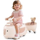 HONEY JOY Ride On Push Car with Trailer, Indoor Outdoor Toddler Riding Toys w/Under-seat Storage, LED Light, Music, Foot-to-Floor Sliding Car, No Battery Baby Ride On Toys for Boys and Girls (Coffee)