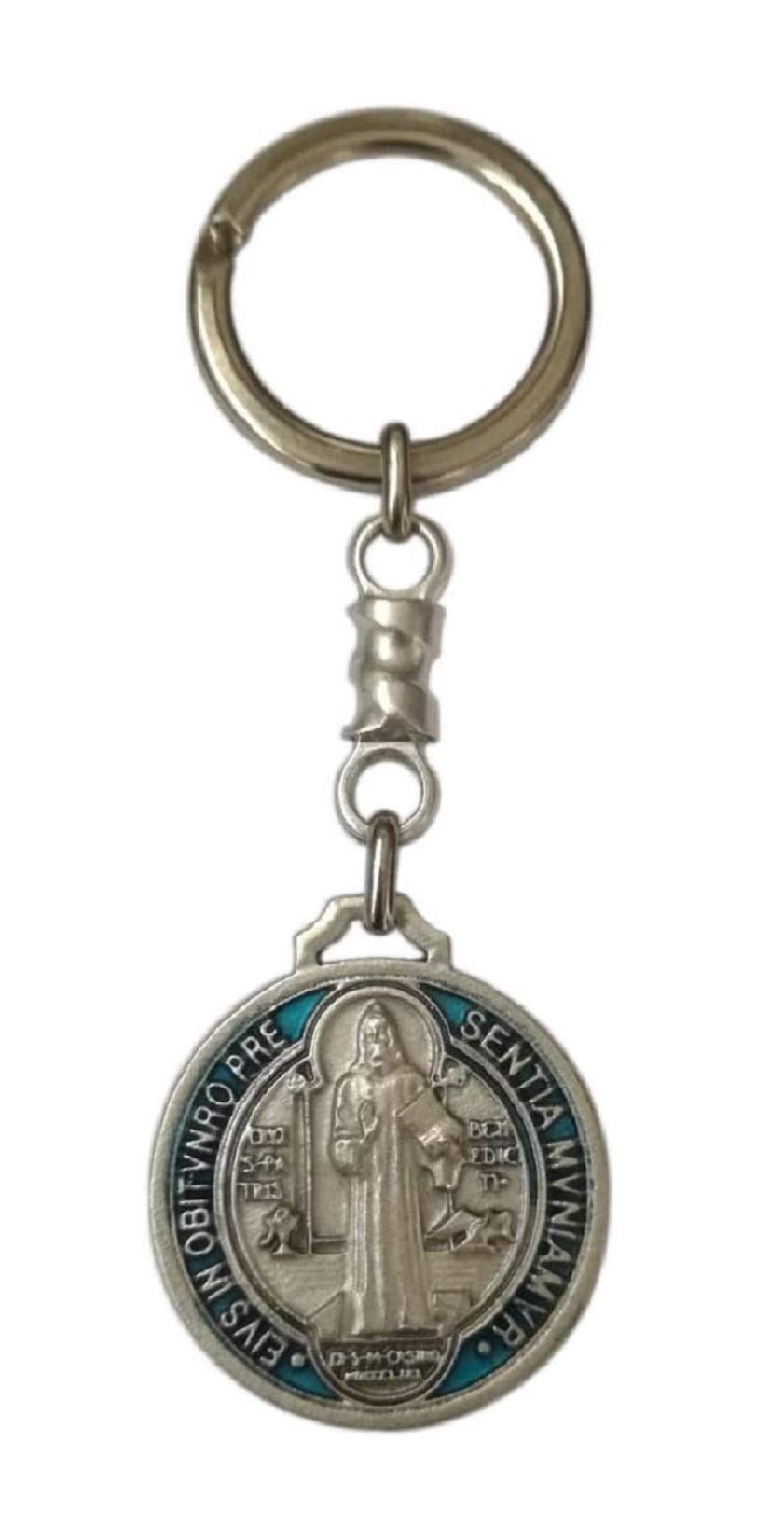 Eurofusioni Medal Keyring - Saint Benedict of Nursia, Silver, 1.18in Diameter, Italian Craftsmanship