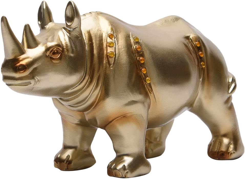 PopTop Brass Handmade Resin Rhinoceros Statue Collectible Figurine Home Office Decor Rhino Sculpture Wildlife Gift PTZD043