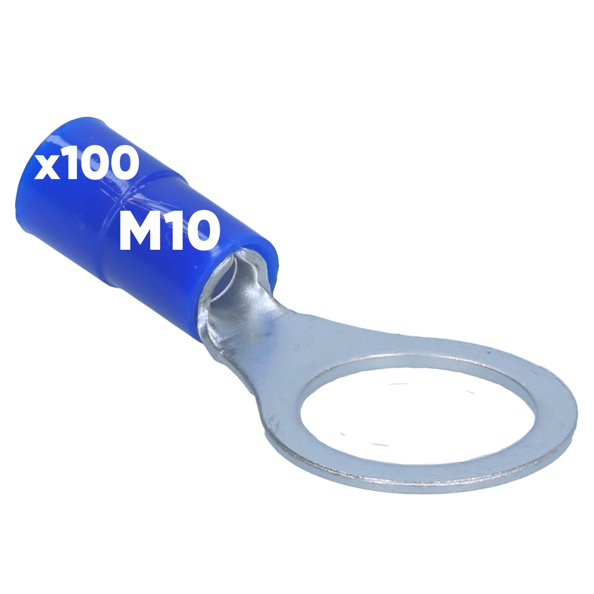 Pack of 100 Kalitec RKSBM10 Ring Cable Lug 1.5 - 2.5 mm² I Partially Insulated M10 Blue I PVC Collar I for Connecting Cables or Strands I Cable Lug I Cable Connector I Protects Electrical Connections