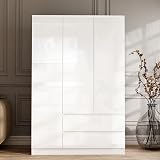 Blisswood High Gloss 3 Door Wardrobe with Storage & Hanging Rail - White view 1