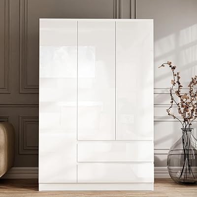 Blisswood High Gloss 3 Door Wardrobe with Storage & Hanging Rail - White