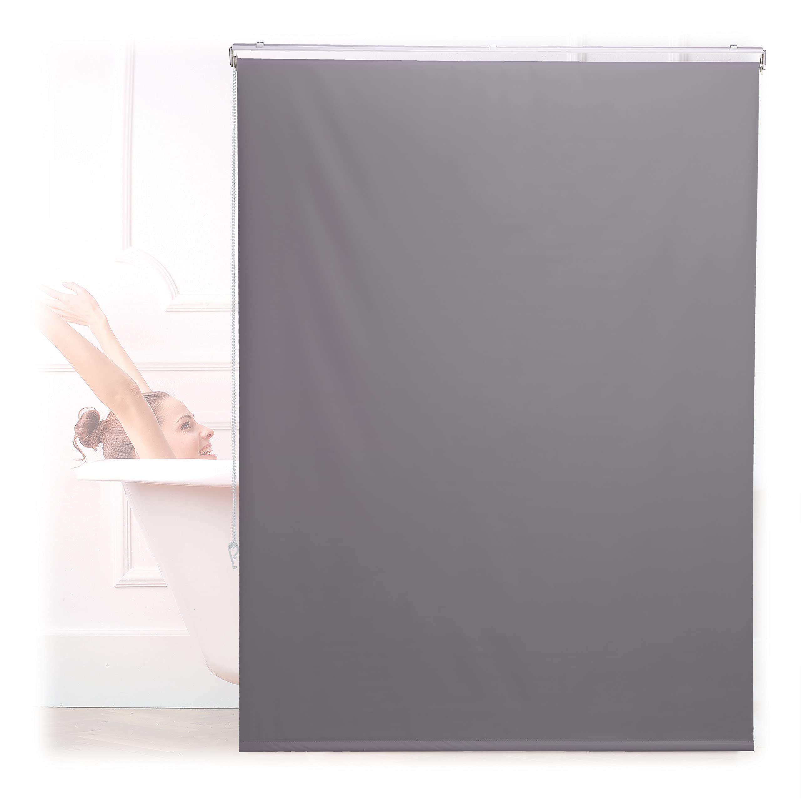 Relaxdays Bathroom Roller Blind, for Shower & Bathtub, Water Repellent, Quick Drying, Ceiling & Window, 120x240cm, Grey