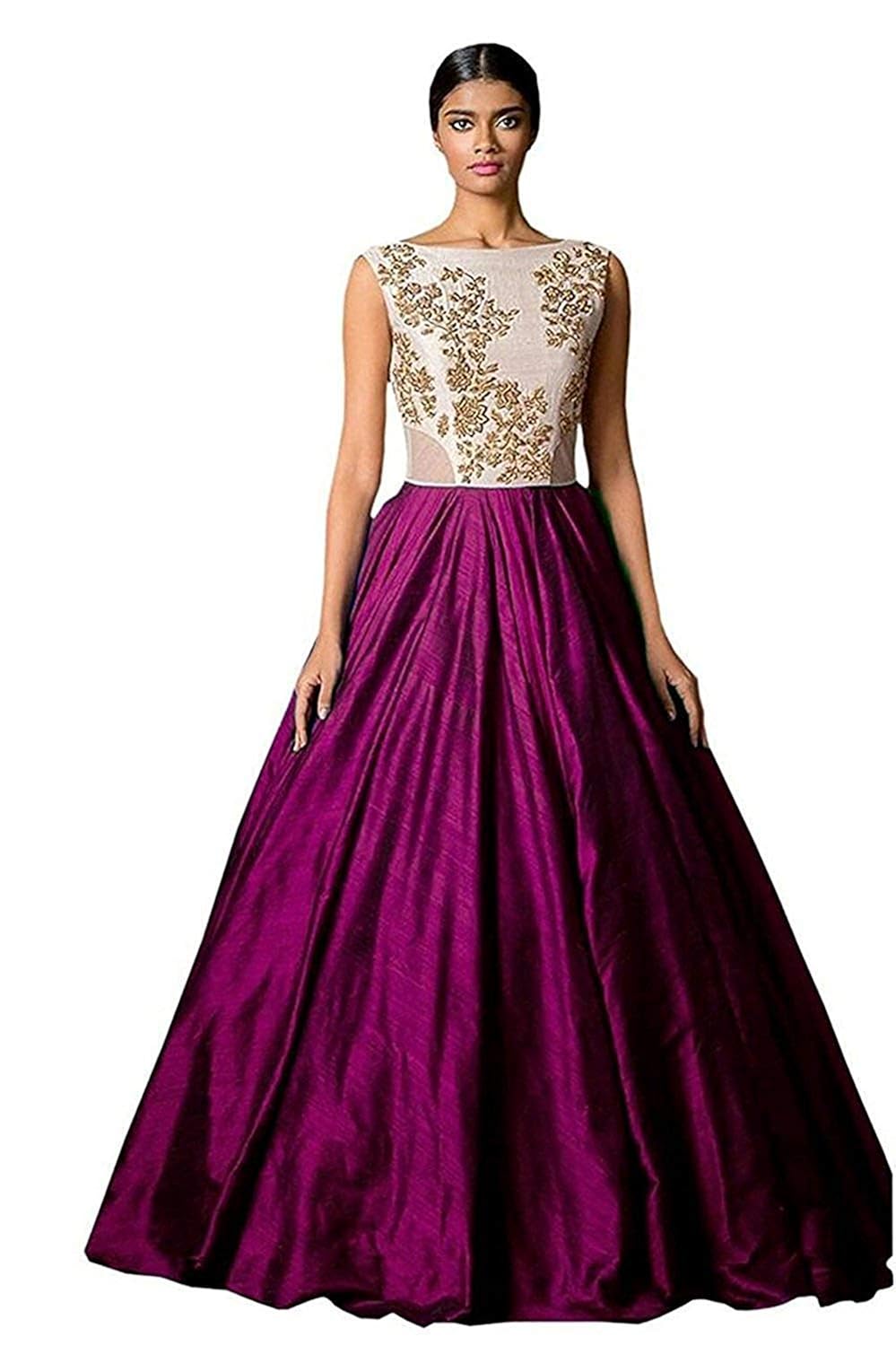 dr creation women's bangalore silk gown (sk1020_purple, free size)