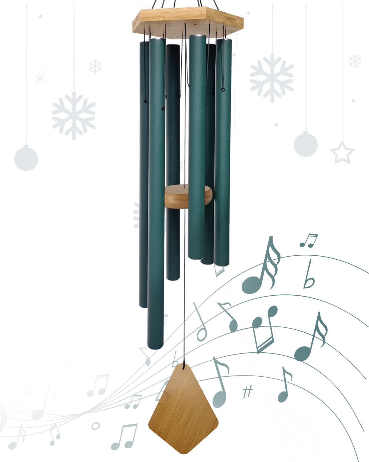 Wind Chimes Deep Tone Outdoor with Hook for Mother's Day/Housewarming/Christmas, Memorial Wind Chimes for Patio, Garden, Yard, Home Decor, Green Image