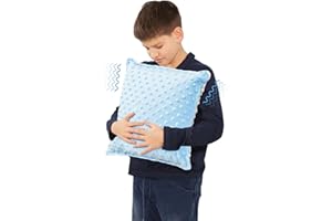 Bmag Sensory Vibrating Pillow for Autistic Kids and Adults,13” x 13” Sensory Toy Gift with Textured Therapy Stimulation Bumps Relief Stress Item for Toddler - Blue and Yellow