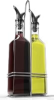 Royal Oil and Vinegar Bottle Set with Stainless Steel Rack and Removable Cork – Dual Olive Oil Spout – Olive Oil Dispenser, 17oz Olive Oil Bottle and Vinegar Bottle Glass Set