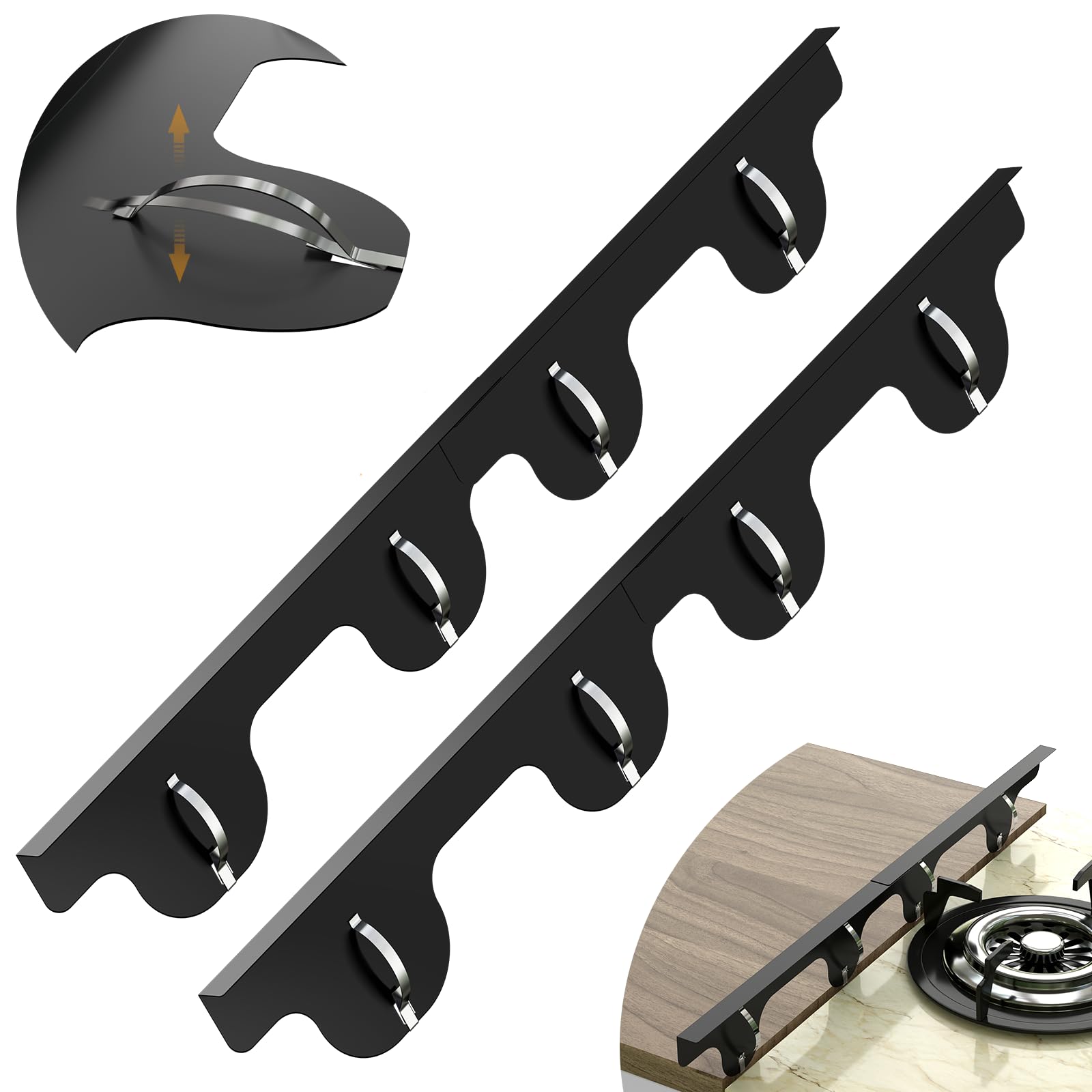 Photo 1 of Stove Gap Covers - 304 Stainless Steel Oven Side Gap Filler, 2 Pack Stove Gap Filler Retractable Length 13.8" to 27.5", Spring Clip Design Fitting Gap Strong Guard Between Stove Top & Counter - Black